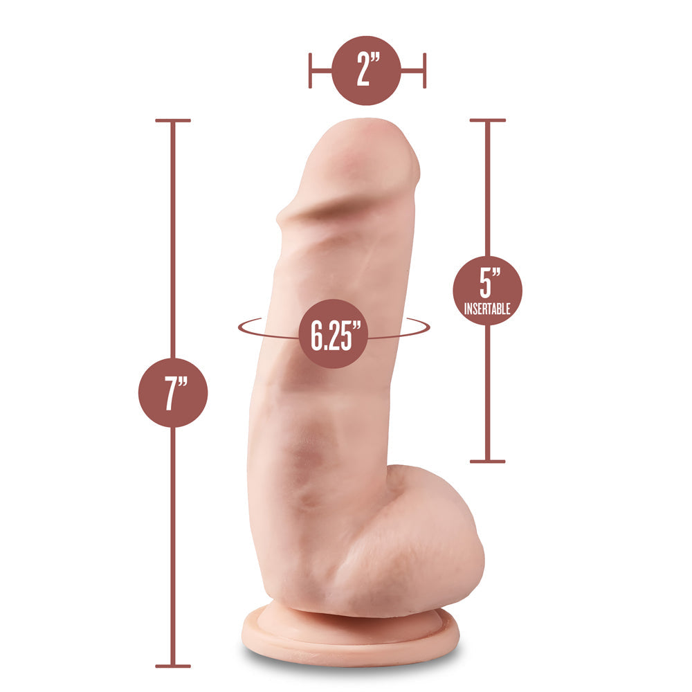 DR. SKIN PLUS GIRTHY 7 IN. TRIPLE DENSITY POSABLE DILDO WITH BALLS BEIGE