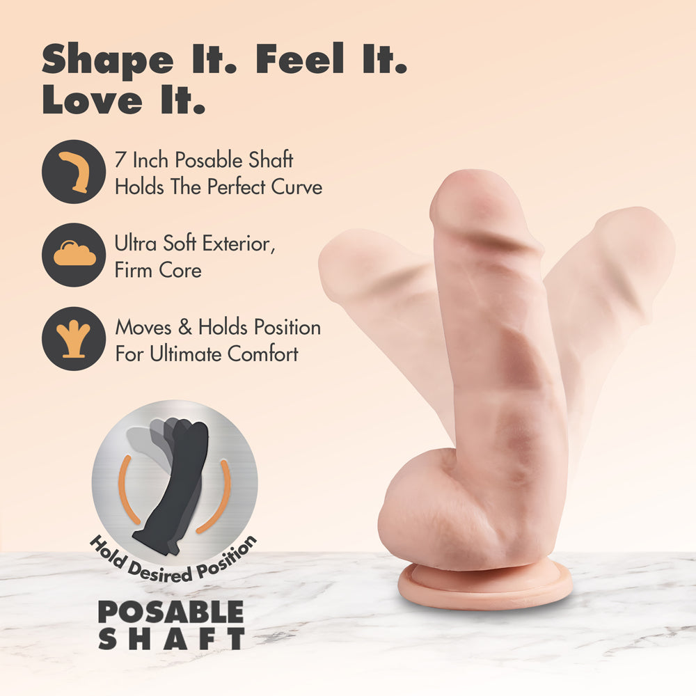 DR. SKIN PLUS GIRTHY 7 IN. TRIPLE DENSITY POSABLE DILDO WITH BALLS BEIGE