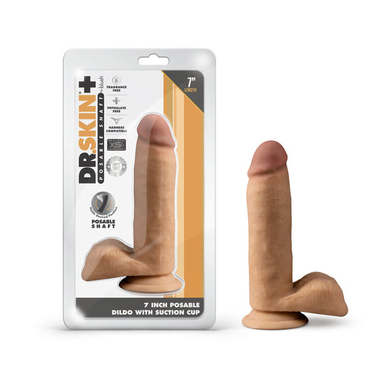 BLUSH - DR. SKIN PLUS REALISTIC 7 IN. TRIPLE DENSITY POSABLE DILDO WITH BALLS TAN