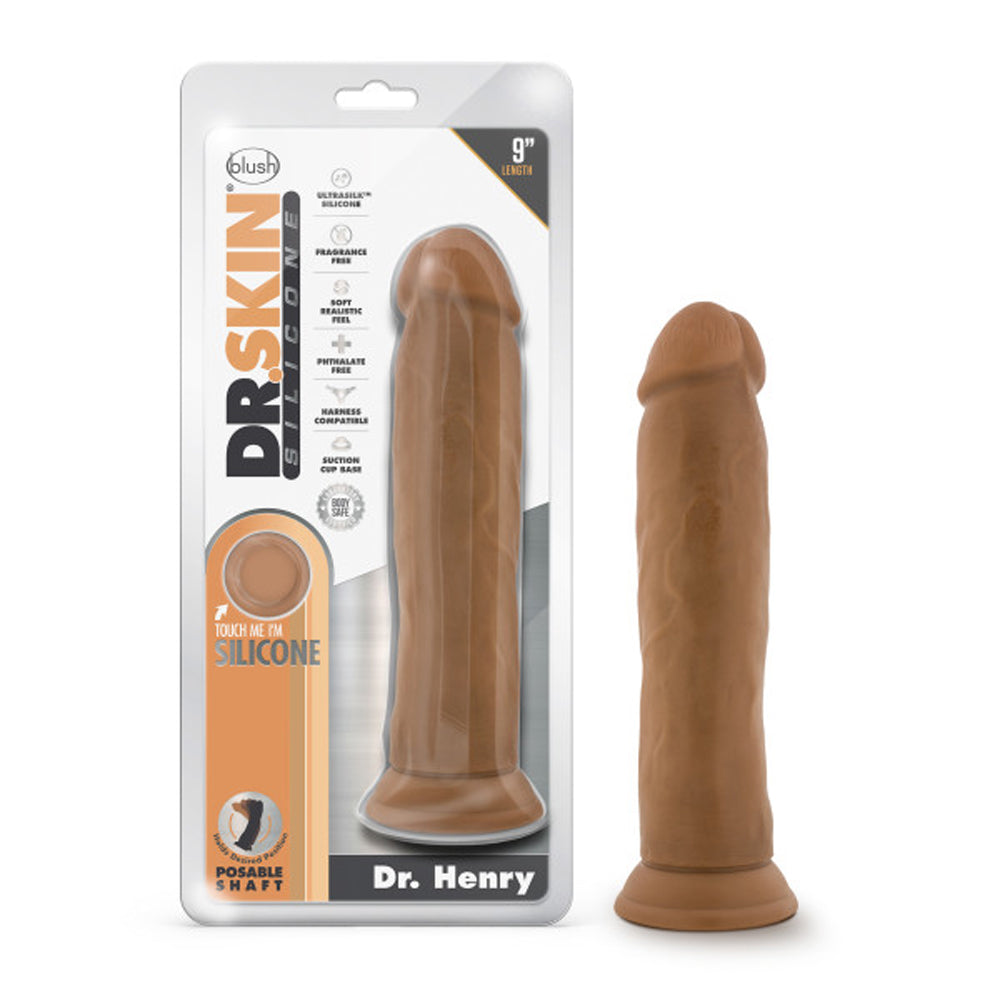 DR. SKIN SILICONE DR. HENRY REALISTIC 9 IN. POSABLE DILDO TAN