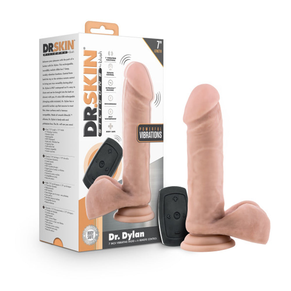 BLUSH - DR. SKIN DR. DYLAN 7.5 IN. VIBRATING DILDO WITH BALLS BEIGE