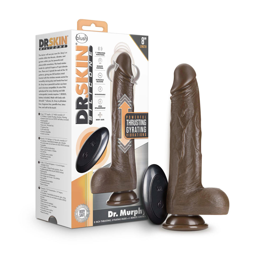 DR. SKIN DR. MURPHY 8 IN. THRUSTING & GYRATING DILDO WITH REMOTE CONTROL BROWN