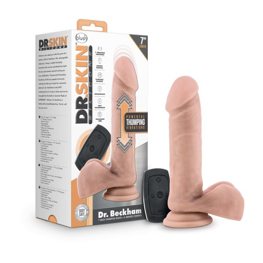BLUSH - DR. SKIN SILICONE DR. BECKHAM 7 IN. THUMPING DILDO WITH BALLS BEIGE
