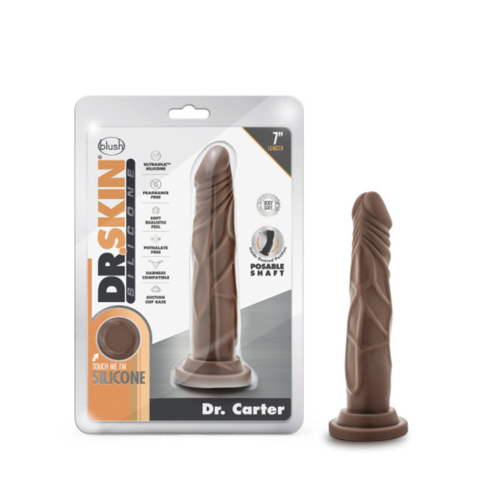 DR. SKIN SILICONE DR. CARTER REALISTIC 7 IN. POSABLE DILDO BROWN
