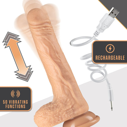 BLUSH - DILDO DR. SKIN SILICONE DR. GREY CON EMPUJE Y GIRO DE 7.75 PULGADAS CON CONTROL REMOTO BEIGE