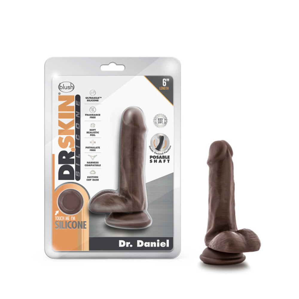 DR. SKIN SILICONE DR. DANIEL REALISTIC 6 IN. POSABLE DILDO WITH BALLS BROWN