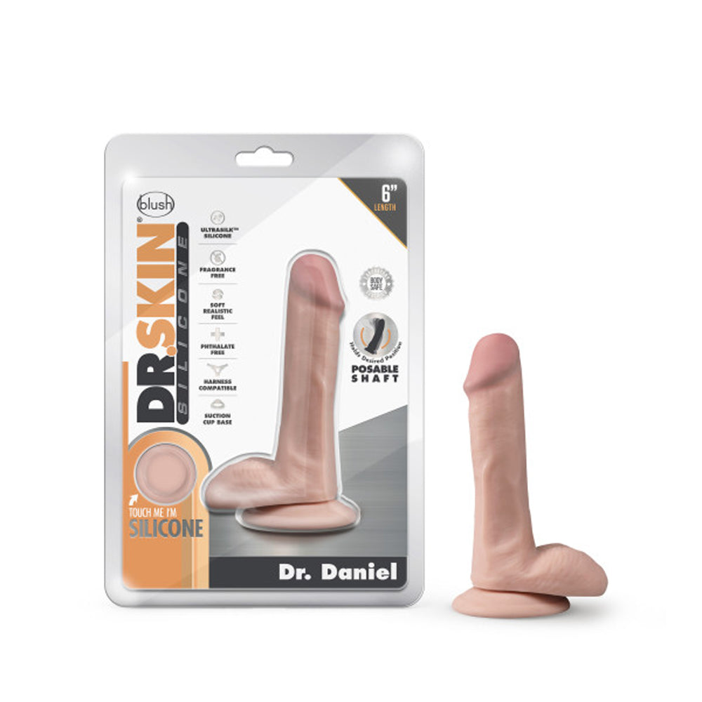 DR. SKIN SILICONE DR. DANIEL REALISTIC 6 IN. POSABLE DILDO WITH BALLS BEIGE