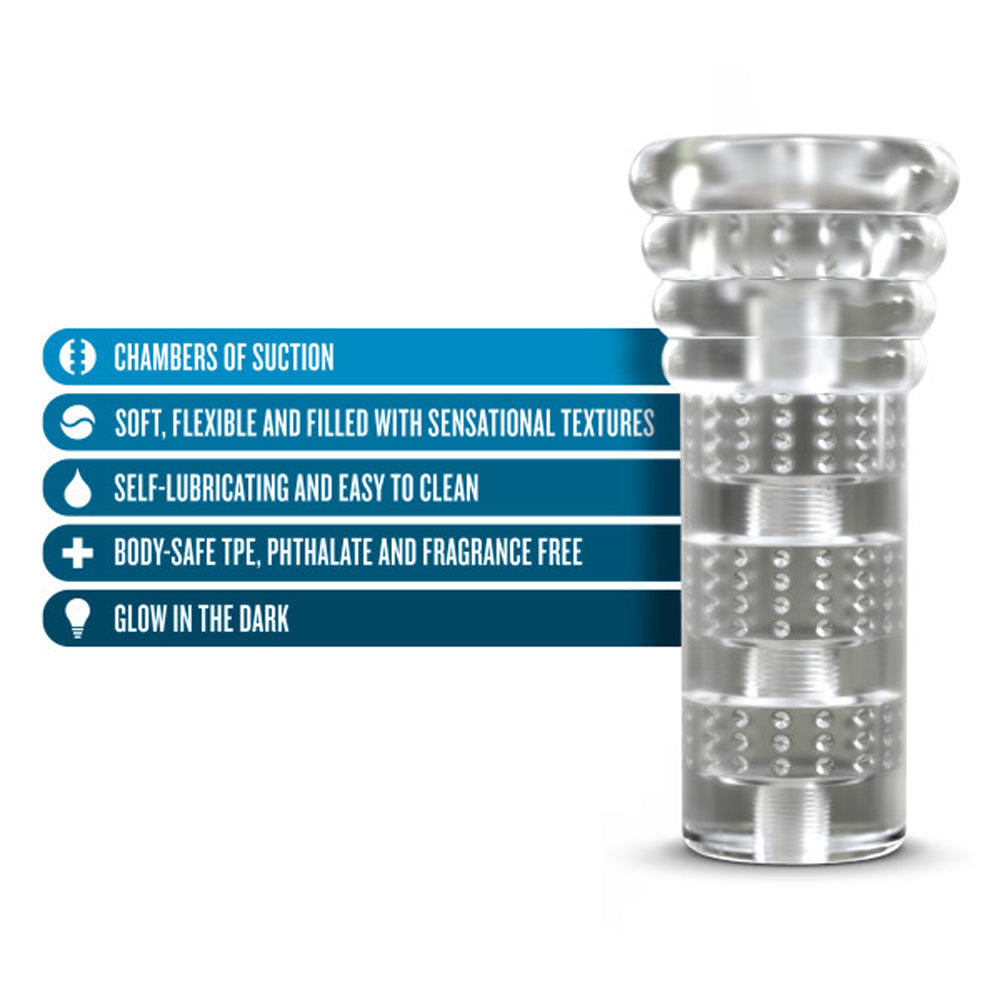 M FOR MEN ALL NIGHTER GLOW IN THE DARK TEXTURED STROKER CLEAR