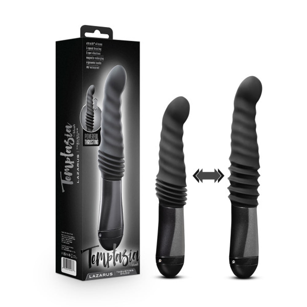 TEMPTASIA LAZARUS RECHARGEABLE 10 IN. SILICONE THRUSTING DILDO BLACK