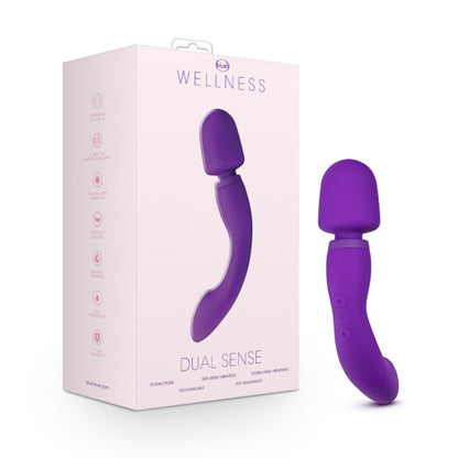 WELLNESS DUAL SENSE RECHARGEABLE SILICONE DUAL ENDED G-SPOT & WAND VIBRATOR PURPLE