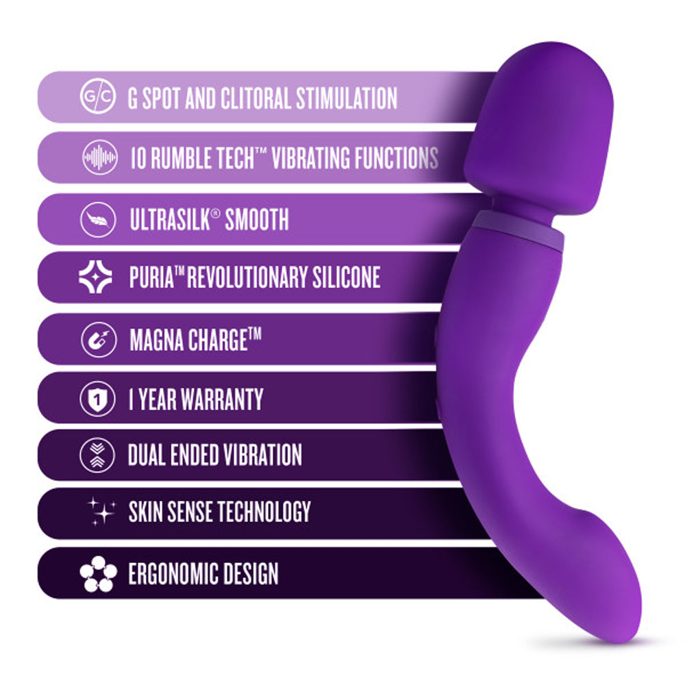WELLNESS DUAL SENSE RECHARGEABLE SILICONE DUAL ENDED G-SPOT & WAND VIBRATOR PURPLE