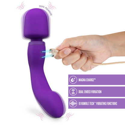 WELLNESS DUAL SENSE RECHARGEABLE SILICONE DUAL ENDED G-SPOT & WAND VIBRATOR PURPLE