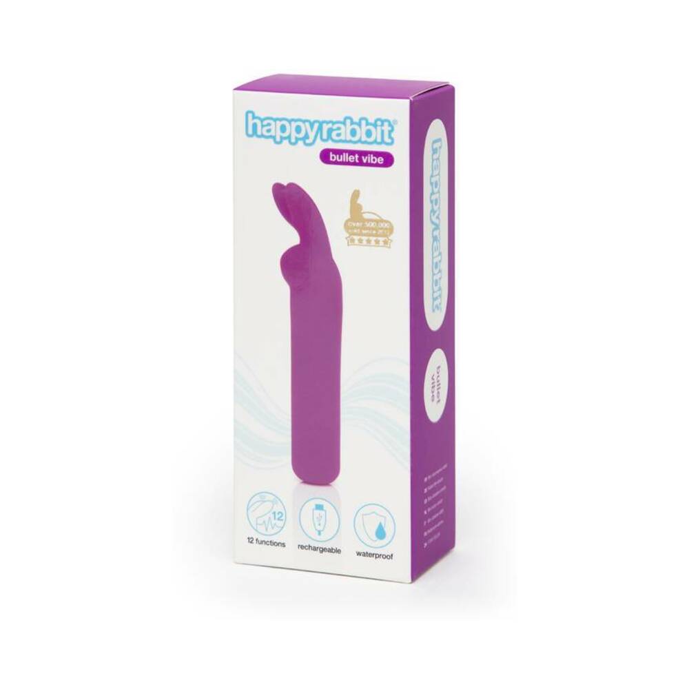 HAPPY RABBIT RECHARGEABLE SILICONE BULLET VIBRATOR WITH EARS PURPLE