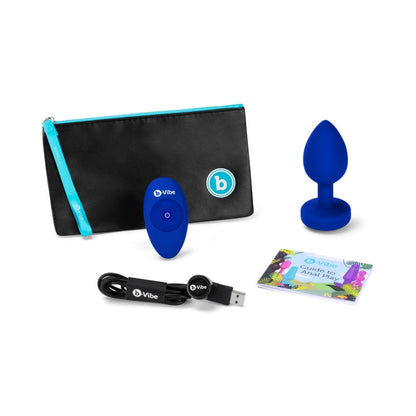 B-VIBE VIBRATING JEWEL RECHARGEABLE REMOTE-CONTROLLED ANAL PLUG WITH GEM BASE BLUE SAPPHIRE LARGE/X-LARGE