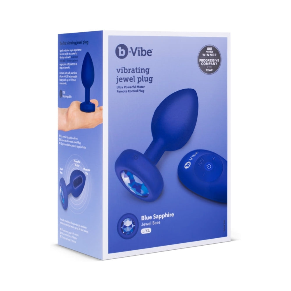 B-VIBE VIBRATING JEWEL RECHARGEABLE REMOTE-CONTROLLED ANAL PLUG WITH GEM BASE BLUE SAPPHIRE LARGE/X-LARGE
