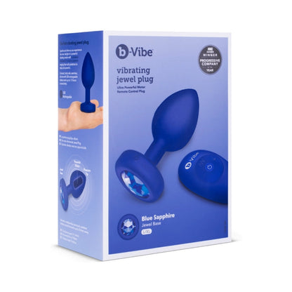 B-VIBE VIBRATING JEWEL RECHARGEABLE REMOTE-CONTROLLED ANAL PLUG WITH GEM BASE BLUE SAPPHIRE LARGE/X-LARGE