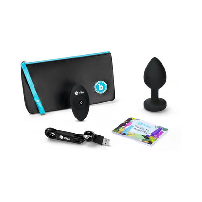 B-VIBE - VIBRATING JEWEL RECHARGEABLE REMOTE-CONTROLLED ANAL PLUG WITH GEM BASE BLACK DIAMOND XX-LARGE