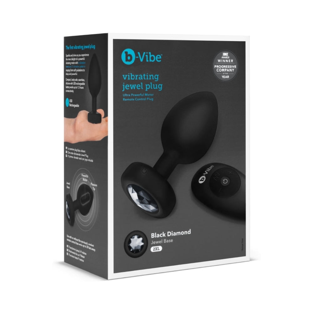 B-VIBE - VIBRATING JEWEL RECHARGEABLE REMOTE-CONTROLLED ANAL PLUG WITH GEM BASE BLACK DIAMOND XX-LARGE
