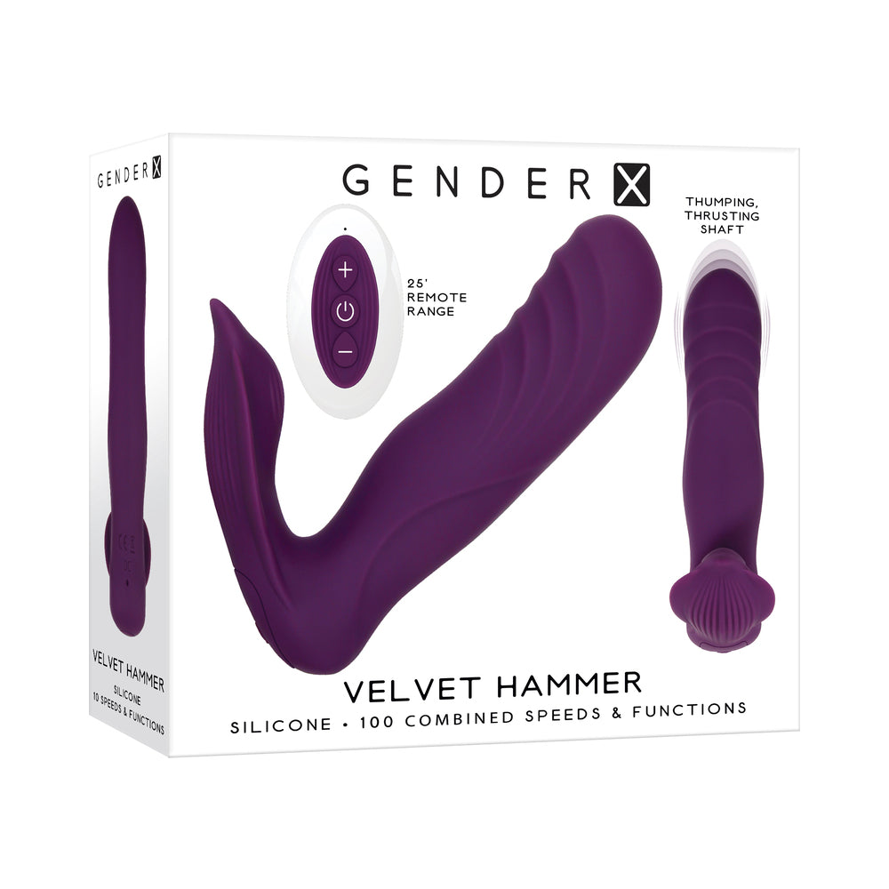 GENDER X - VELVET HAMMER RECHARGEABLE REMOTE-CONTROLLED THUMPING THRUSTING DUAL STIMULATOR PURPLE