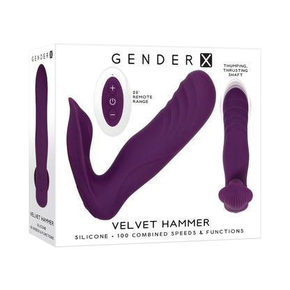 GENDER X - VELVET HAMMER RECHARGEABLE REMOTE-CONTROLLED THUMPING THRUSTING DUAL STIMULATOR PURPLE