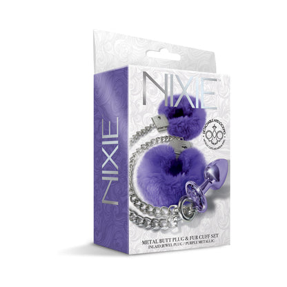 GLOBAL NOVELTIES - NIXIE BUTT PLUG & FURRY HANDCUFF SET MEDIUM METALLIC