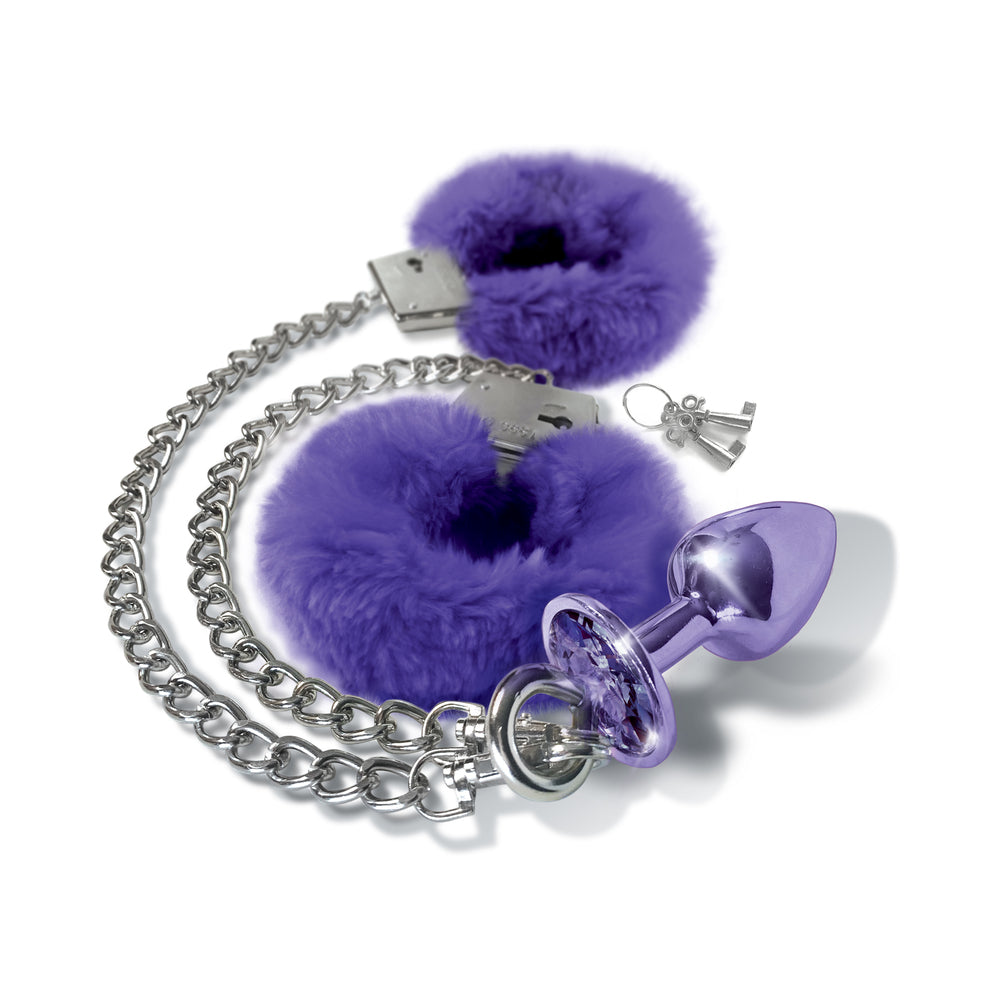 GLOBAL NOVELTIES - NIXIE BUTT PLUG & FURRY HANDCUFF SET MEDIUM METALLIC