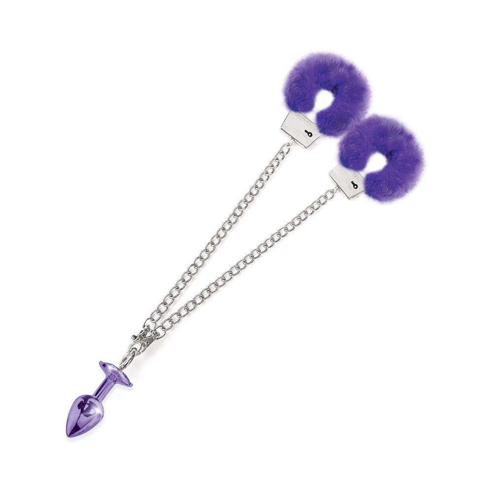 GLOBAL NOVELTIES - NIXIE BUTT PLUG & FURRY HANDCUFF SET MEDIUM METALLIC