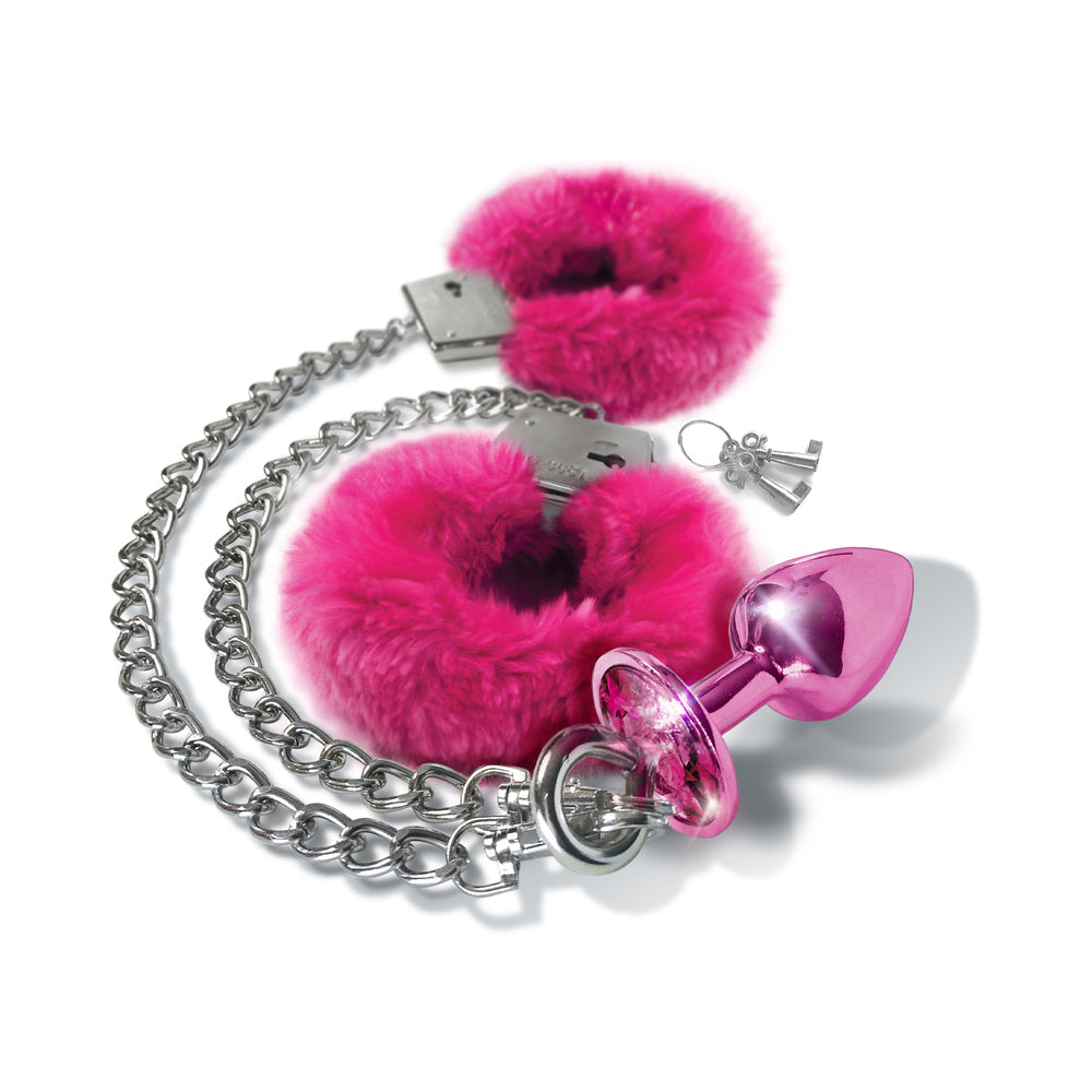 GLOBAL NOVELTIES - NIXIE BUTT PLUG & FURRY HANDCUFF SET MEDIUM METALLIC