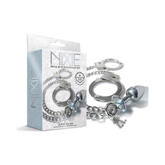 GLOBAL NOVELTIES - NIXIE METAL BUTT PLUG & HANDCUFFS SET SILVER