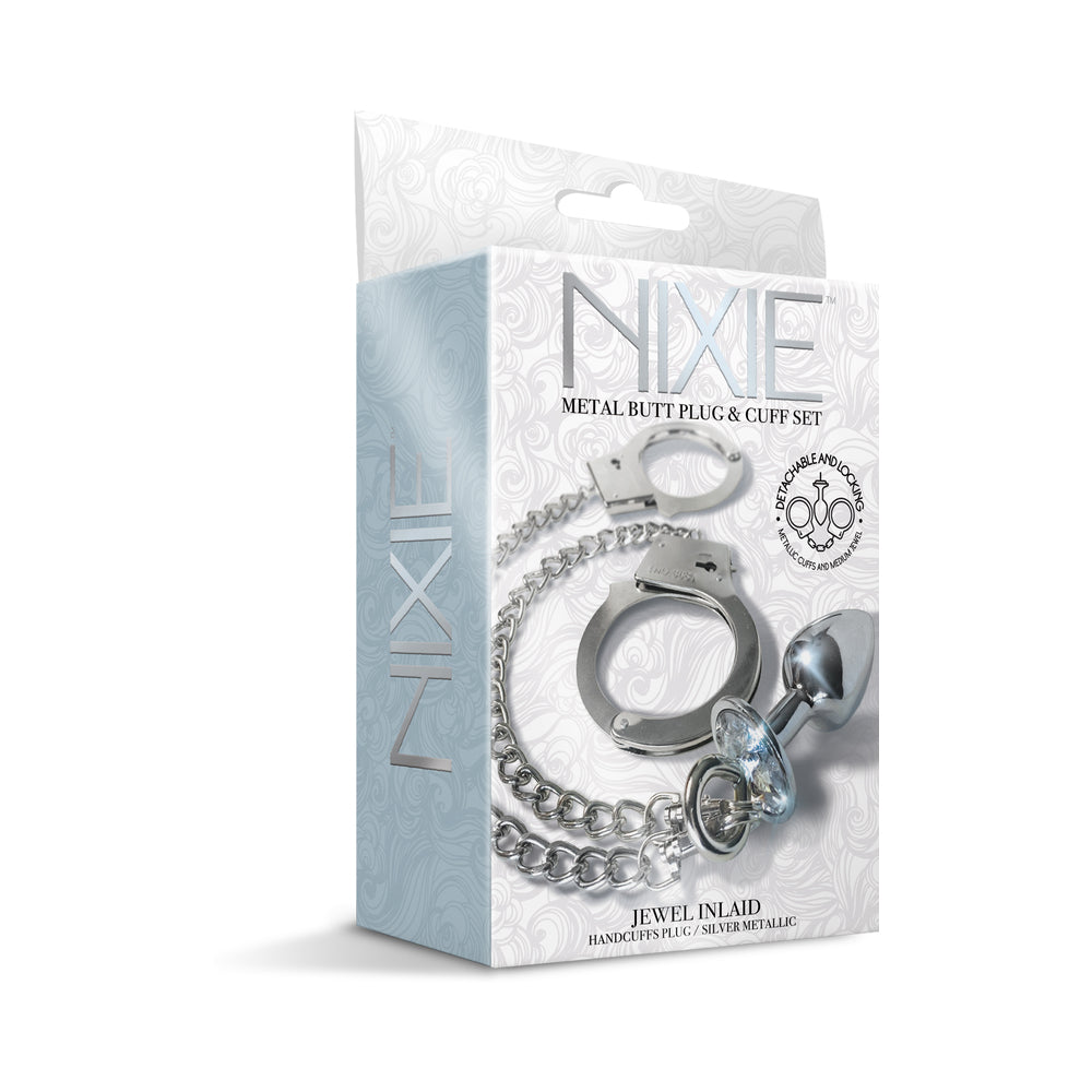NIXIE METAL BUTT PLUG & HANDCUFFS SET SILVER