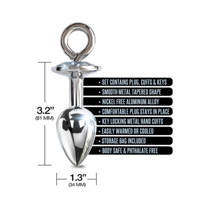 NIXIE METAL BUTT PLUG & HANDCUFFS SET SILVER