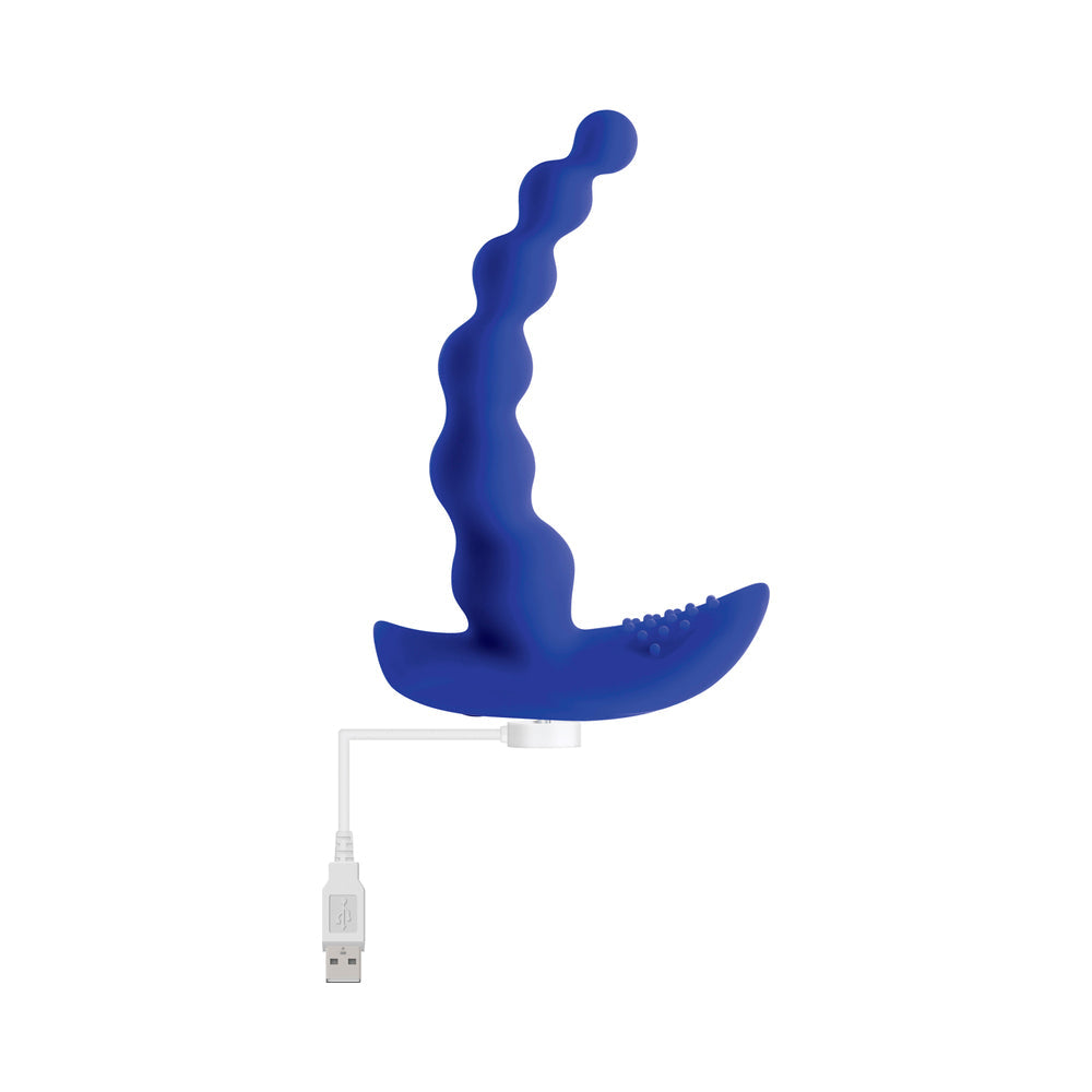 GENDER X BEADED PLEASURE RECHARGEABLE REMOTE-CONTROLLED VIBRATING SILICONE PROBE VIBRATOR BLUE