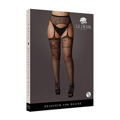 LE DESIR GARTER BELT STOCKINGS WITH LACE TOP BLACK QUEEN SIZE