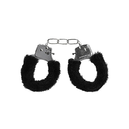 OUCH! BLACK & WHITE BEGINNER PLEASURE FURRY WRIST CUFFS WITH QUICK-RELEASE BUTTON BLACK