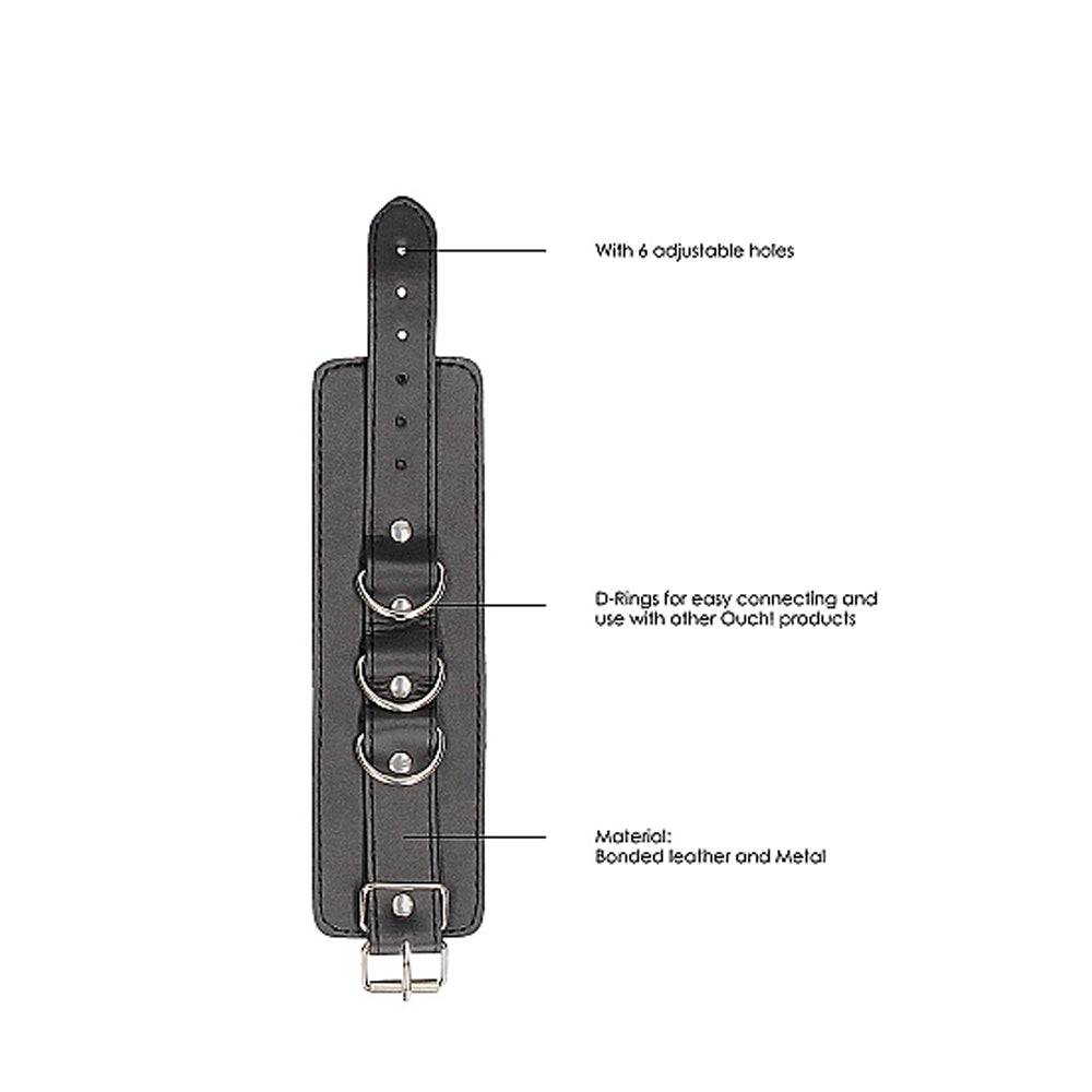 OUCH! BLACK & WHITE ADJUSTABLE BONDED LEATHER WRIST OR ANKLE CUFFS BLACK