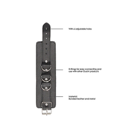 OUCH! BLACK & WHITE ADJUSTABLE BONDED LEATHER WRIST OR ANKLE CUFFS BLACK