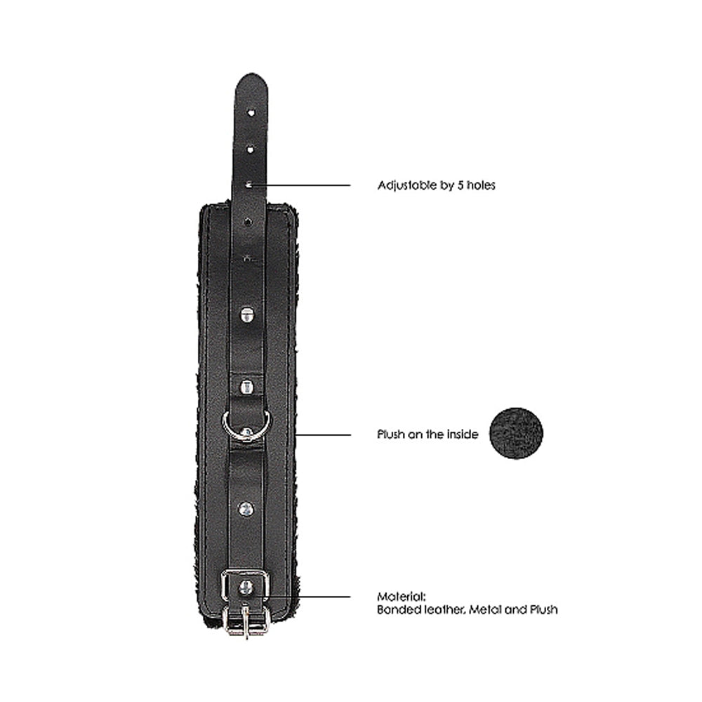 OUCH! BLACK & WHITE ADJUSTABLE PLUSH BONDED LEATHER HAND CUFFS BLACK