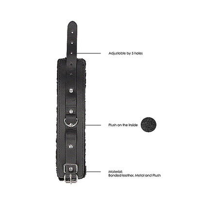 OUCH! BLACK & WHITE ADJUSTABLE PLUSH BONDED LEATHER HAND CUFFS BLACK