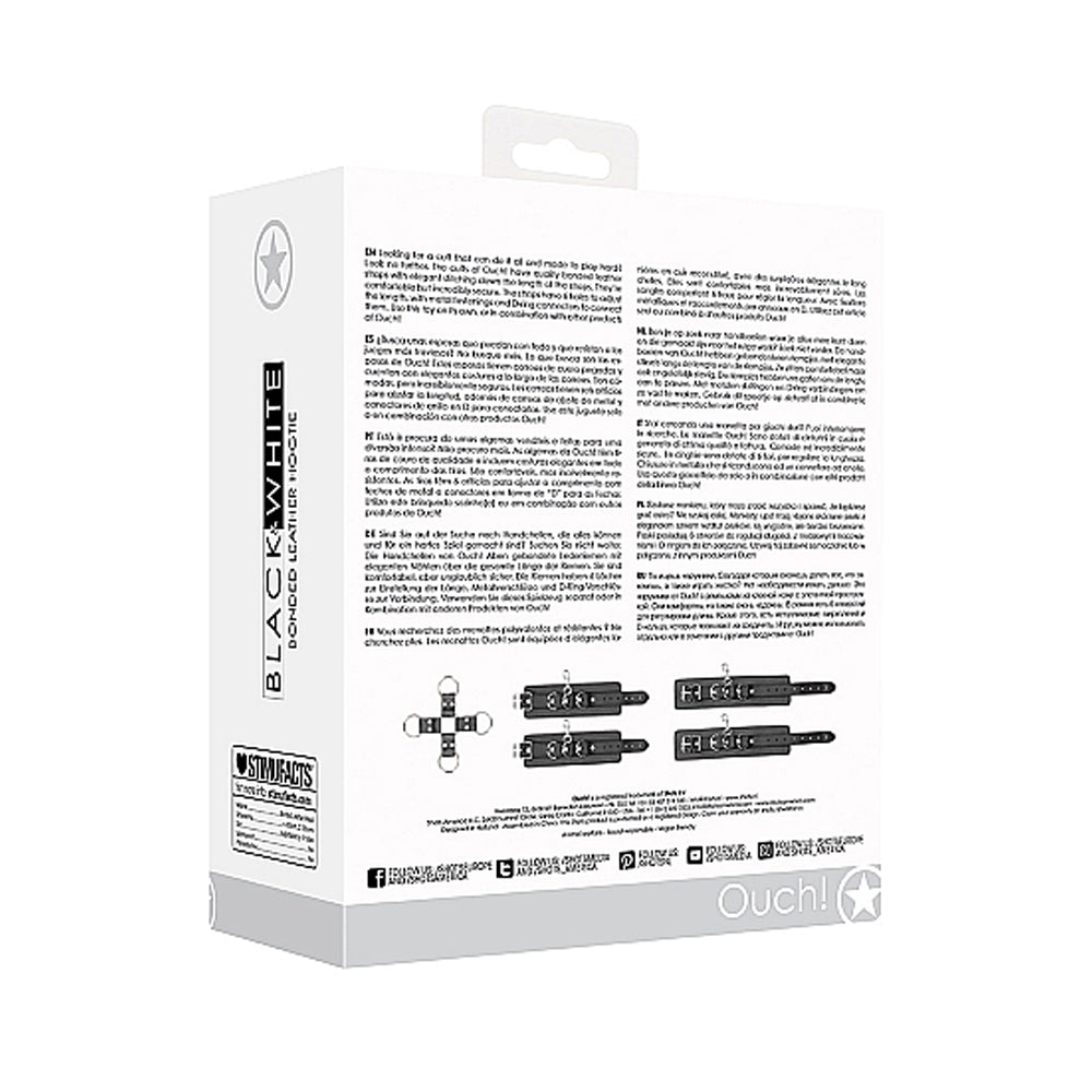 OUCH! BLACK & WHITE BONDED LEATHER HOGTIE WITH HAND & ANKLE CUFFS BLACK