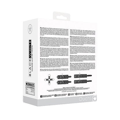 OUCH! BLACK & WHITE BONDED LEATHER HOGTIE WITH HAND & ANKLE CUFFS BLACK