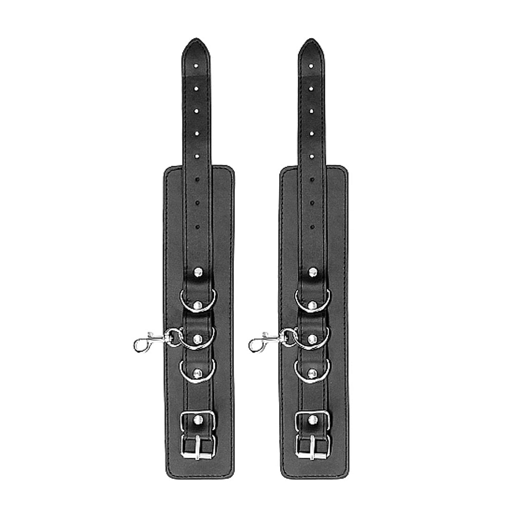 OUCH! BLACK & WHITE BONDED LEATHER HOGTIE WITH HAND & ANKLE CUFFS BLACK