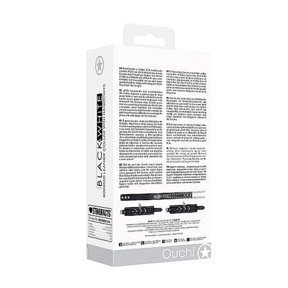 OUCH! BLACK & WHITE ADJUSTABLE BONDED LEATHER COLLAR WITH HAND CUFFS & CHAIN BLACK