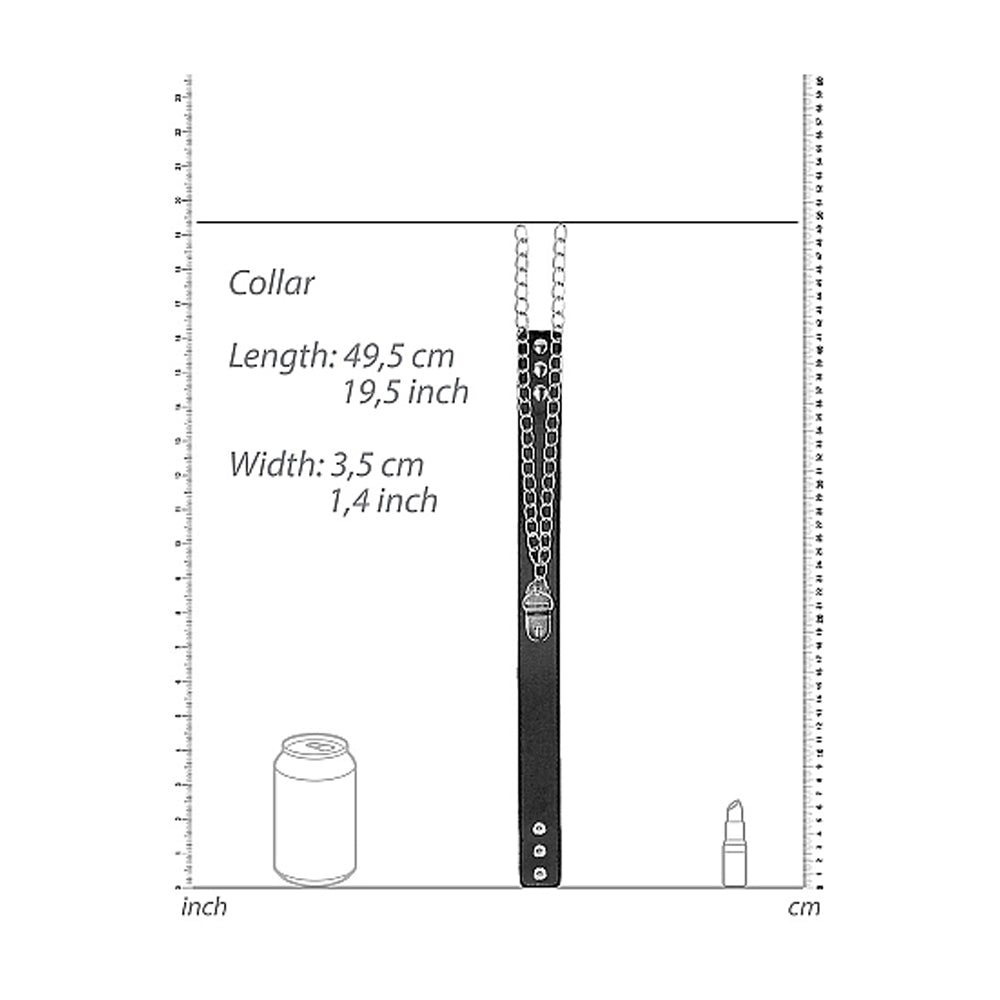 OUCH! BLACK & WHITE ADJUSTABLE BONDED LEATHER COLLAR WITH HAND CUFFS & CHAIN BLACK