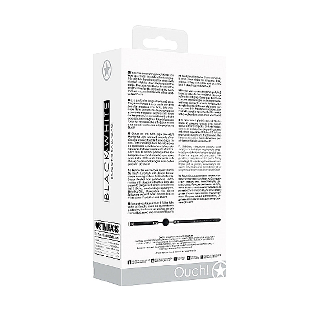 OUCH! BLACK & WHITE SILICONE BALL GAG WITH ADJUSTABLE BONDED LEATHER STRAPS BLACK