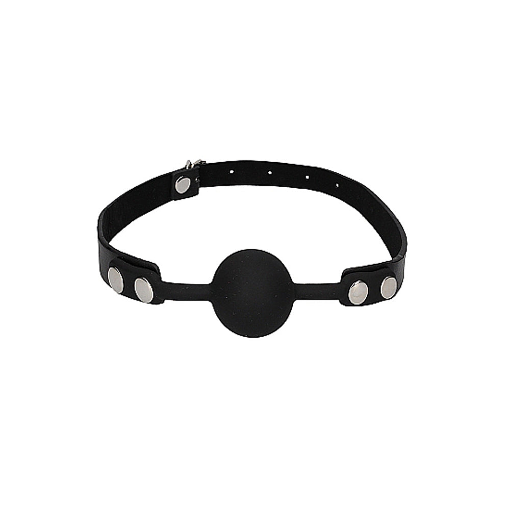 OUCH! BLACK & WHITE SILICONE BALL GAG WITH ADJUSTABLE BONDED LEATHER STRAPS BLACK