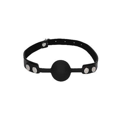 OUCH! BLACK & WHITE SILICONE BALL GAG WITH ADJUSTABLE BONDED LEATHER STRAPS BLACK
