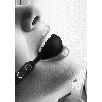 OUCH! BLACK & WHITE SILICONE BALL GAG WITH ADJUSTABLE BONDED LEATHER STRAPS BLACK