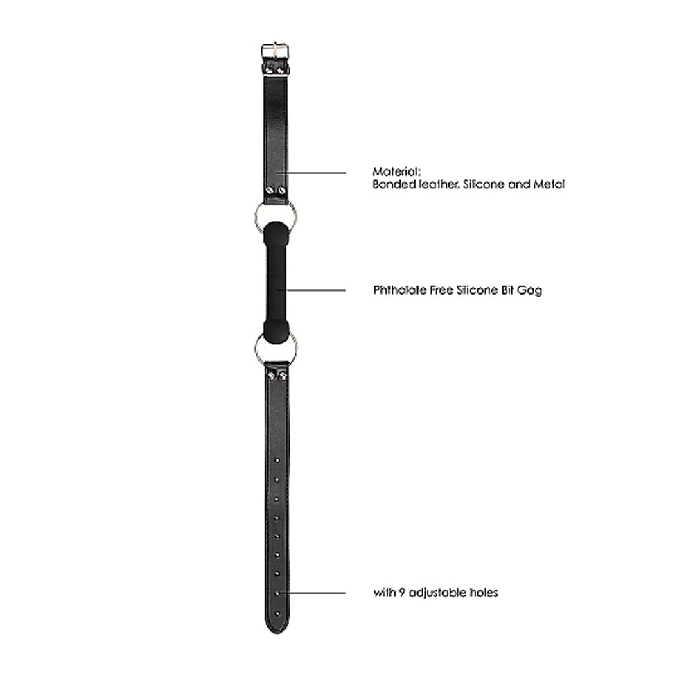 SHOTS - OUCH! BLACK & WHITE SILICONE BIT GAG WITH ADJUSTABLE BONDED LEATHER STRAPS BLACK