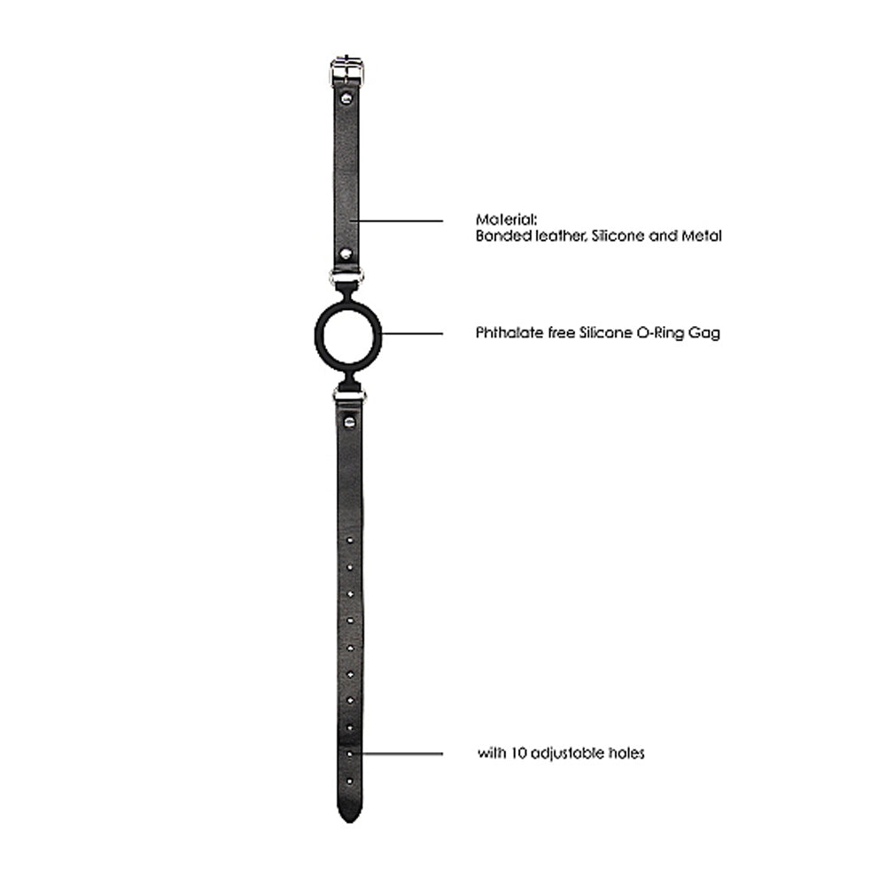 OUCH! BLACK & WHITE SILICONE RING GAG WITH ADJUSTABLE BONDED LEATHER STRAPS BLACK