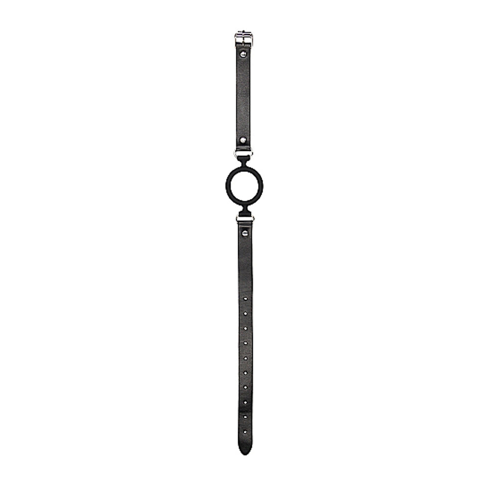 SHOTS - OUCH! BLACK & WHITE SILICONE RING GAG WITH ADJUSTABLE BONDED LEATHER STRAPS BLACK
